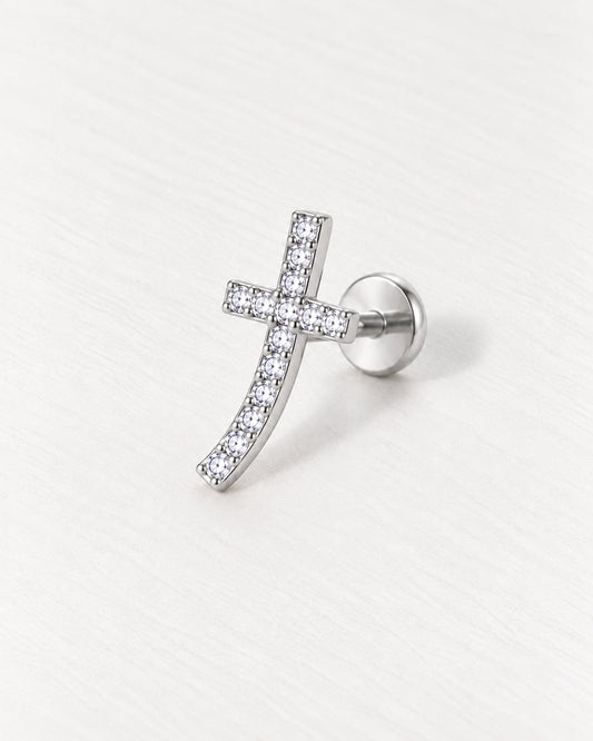Cross Pave Threadless Piercing Stud