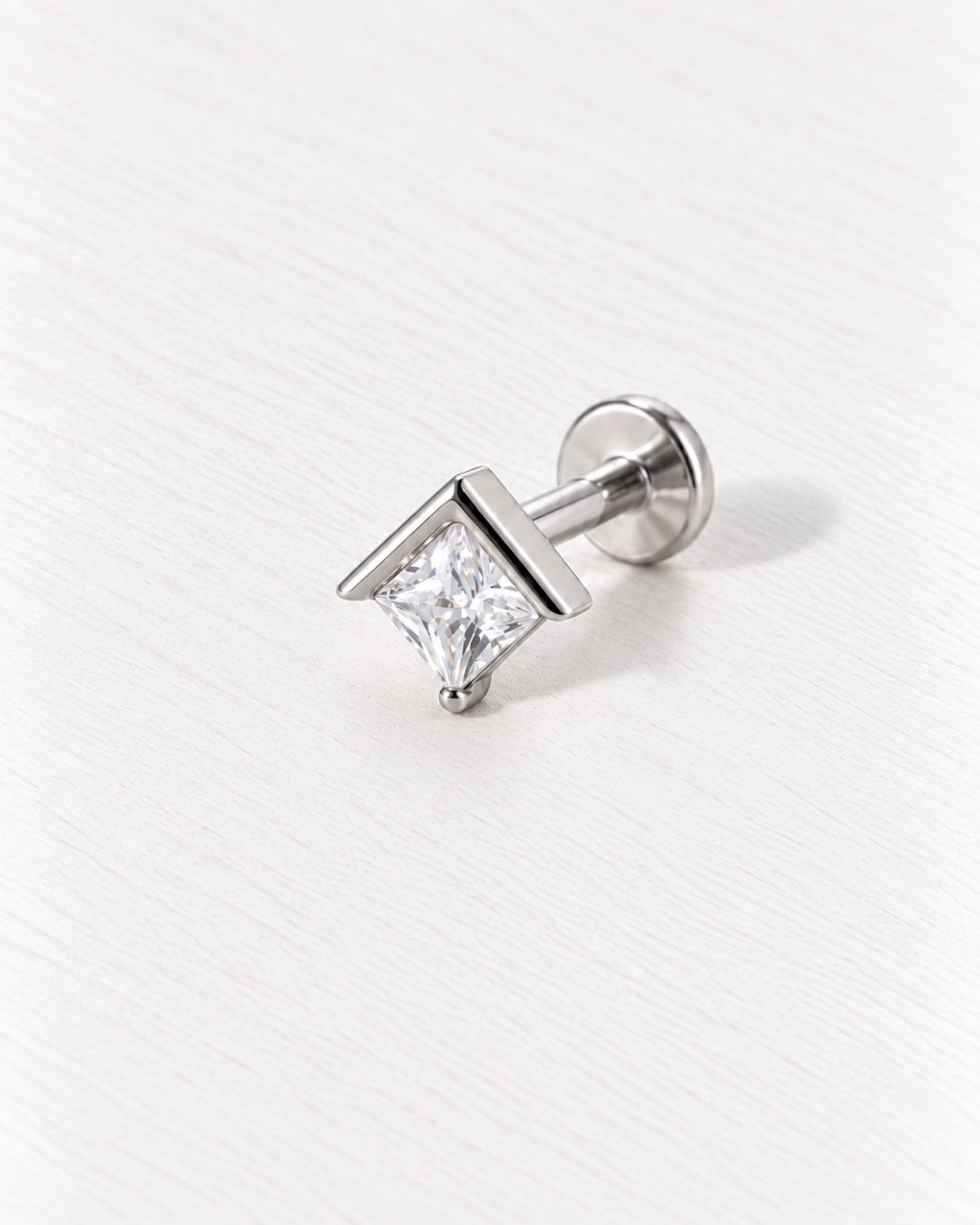 Princess Cut Crystal Threadless Piercing Stud