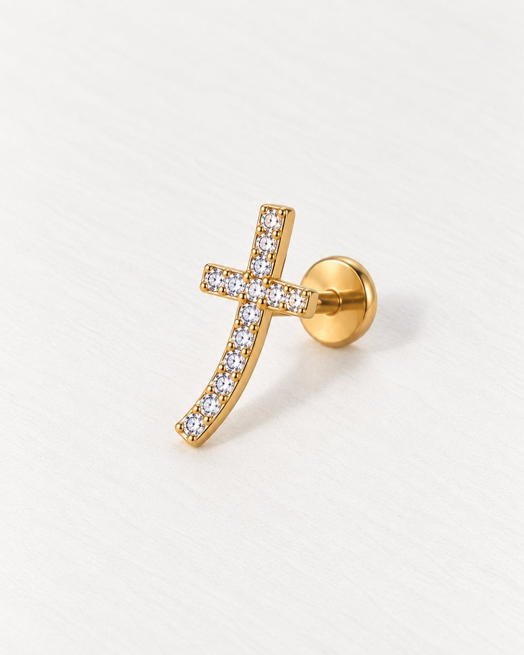 Cross Pave Threadless Piercing Stud