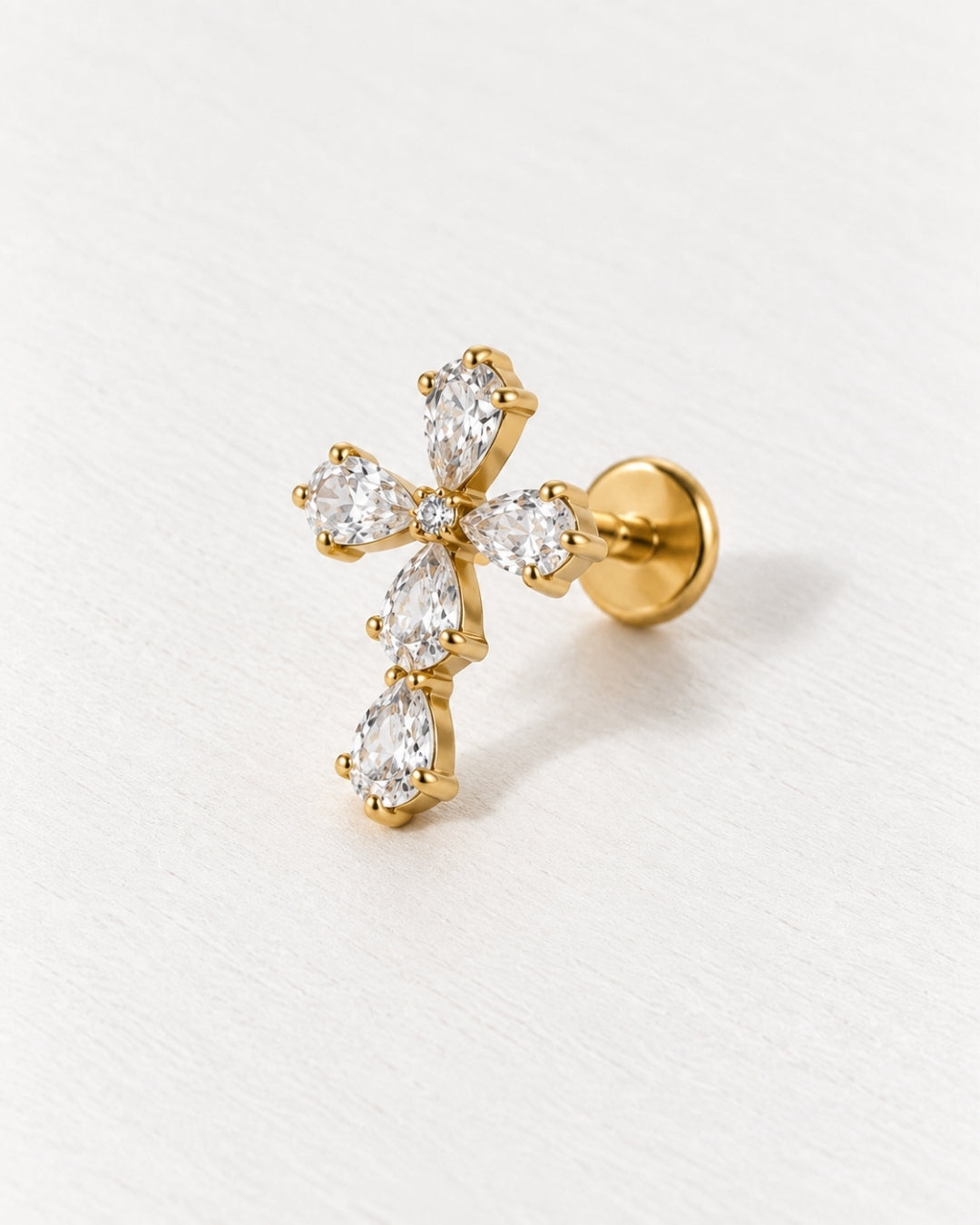 Crystal Cross Threadless Piercing Stud