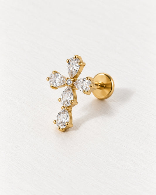Crystal Cross Threadless Piercing Stud