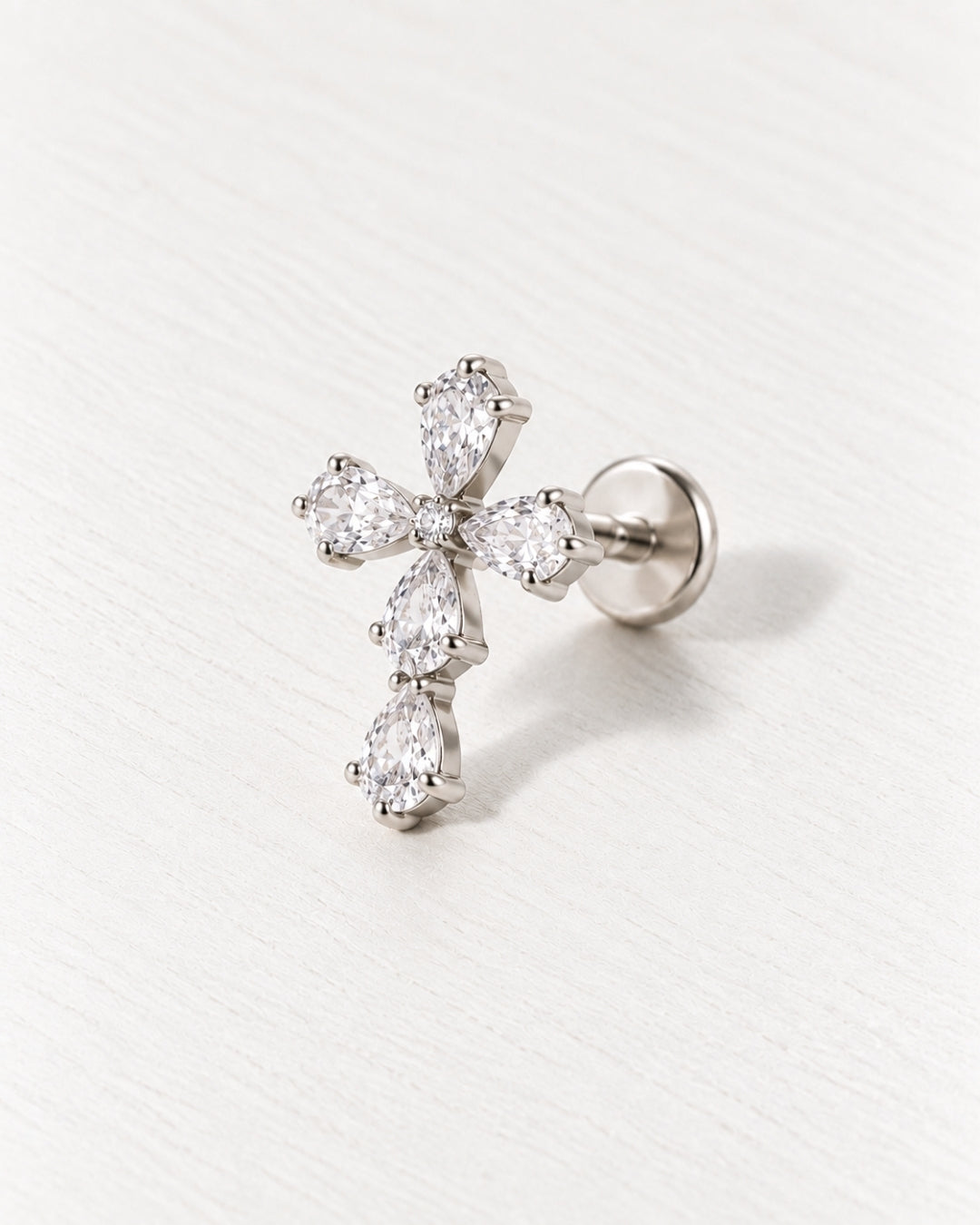 Crystal Cross Threadless Piercing Stud