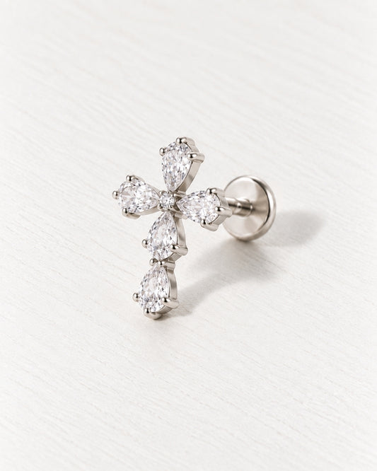 Crystal Cross Threadless Piercing Stud