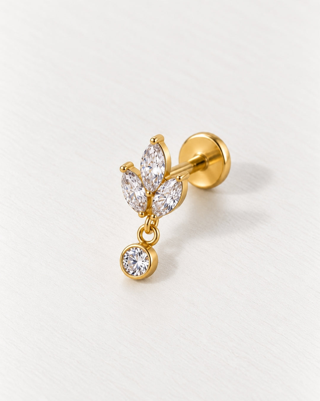 Crystal Leaf Drop Threadless Piercing Stud
