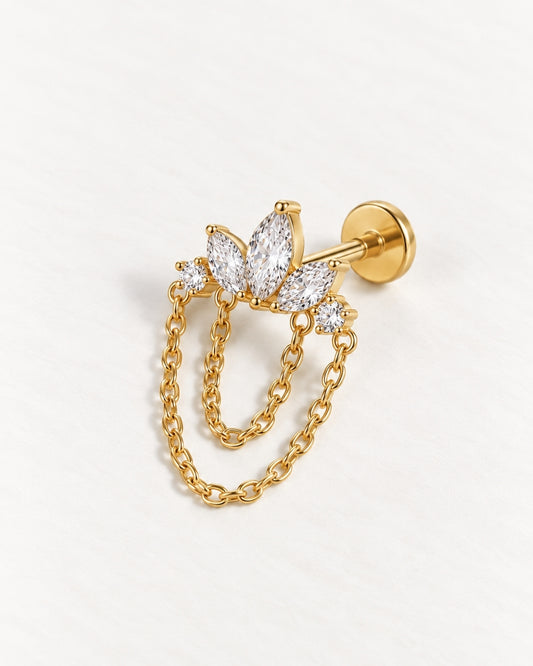 Marquise Crystal Double Chain Threadless Piercing Stud
