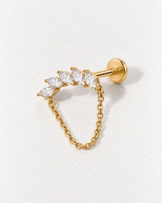 Marquise Leaf Chain Threadless Piercing Stud