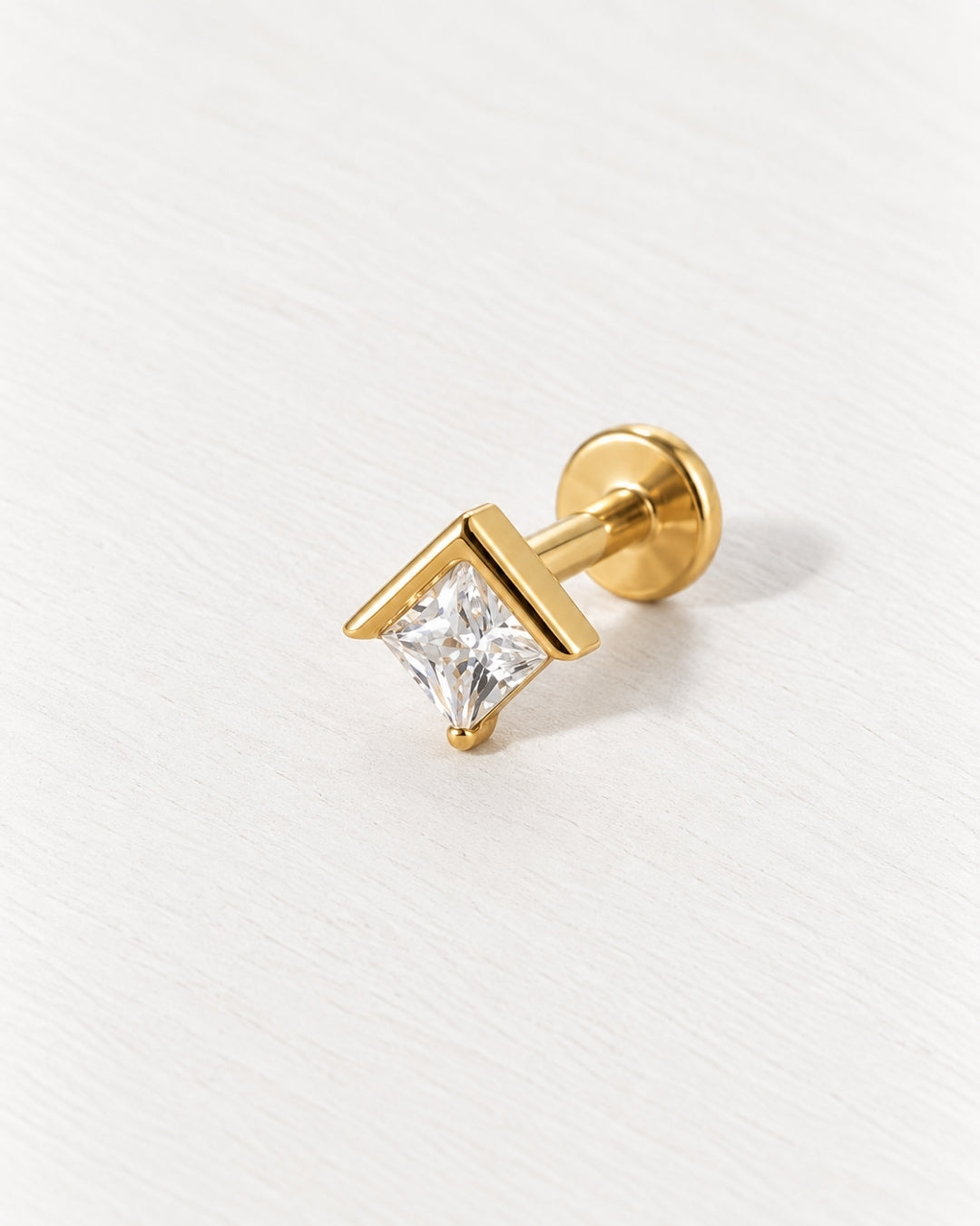 Princess Cut Crystal Threadless Piercing Stud