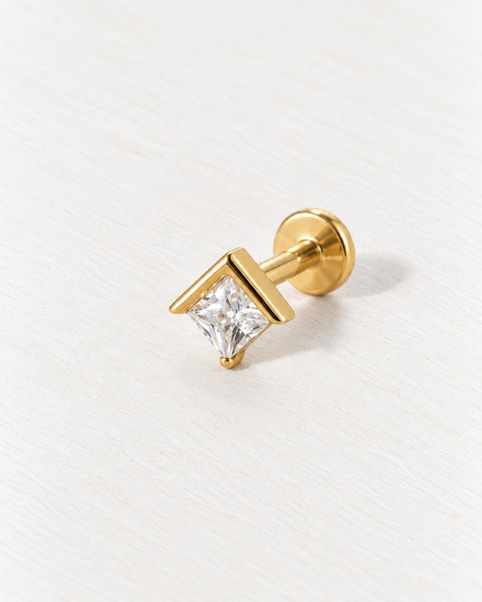 Princess Cut Crystal Threadless Piercing Stud