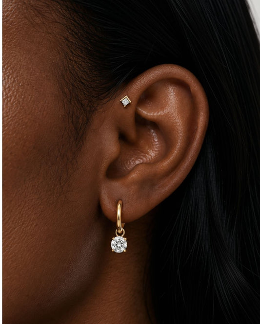 Princess Cut Crystal Threadless Piercing Stud